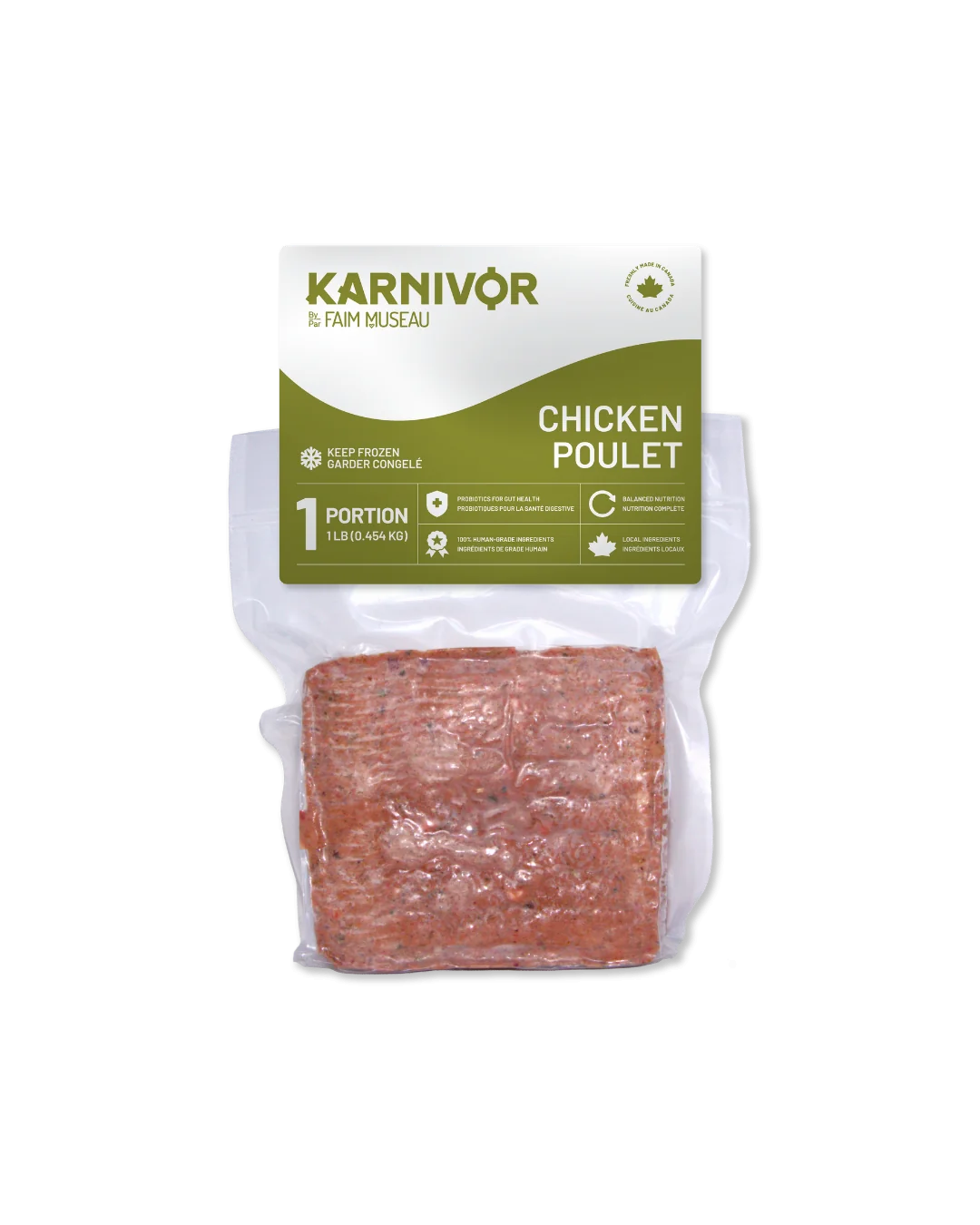 Karnivor by Faim Museau Chicken Single Portion Frozen Raw Dog Food 454-g Orono Ontario
