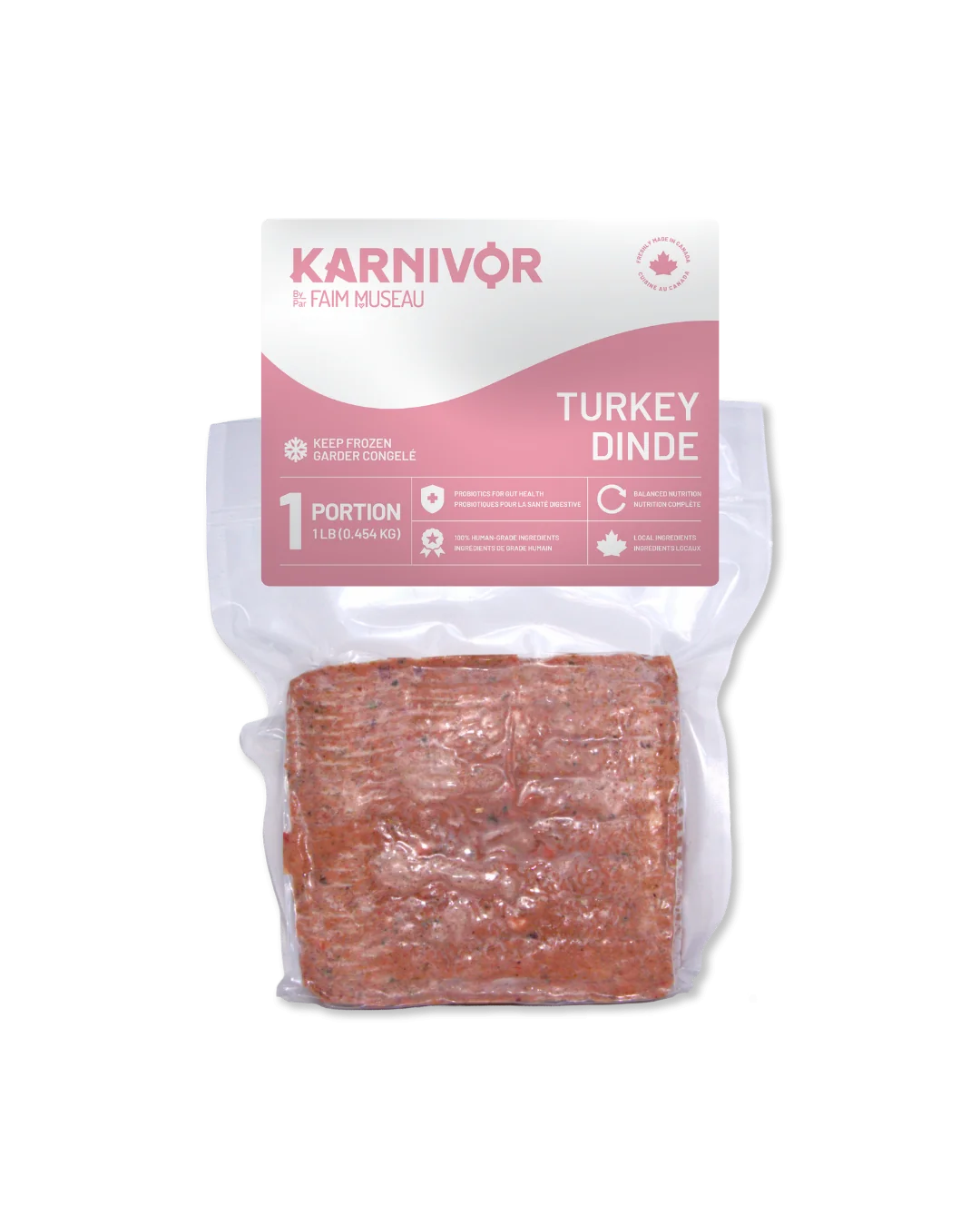 Karnivor by Faim Museau Turkey Single Portion Frozen Raw Dog Food 454-g Bowmanville Ontario