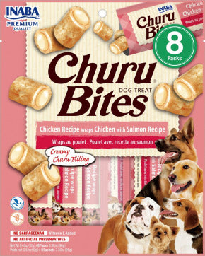INABA - Dog Churu Bites - Chicken Recipe Wraps - Chicken with Salmon Recipe - 8 Pack