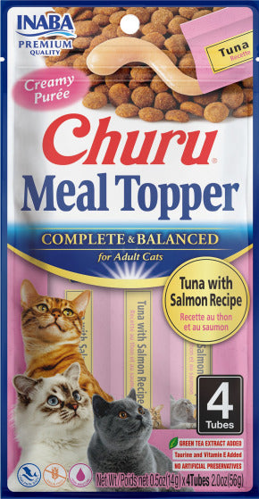 INABA Cat Churu Meal Topper Tuna with Salmon Recipe, 4 Pack