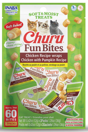 Inaba Cat Churu Fun Bites - Chicken Recipe Wraps Tuna with Pumpkin Recipe - 60 Bites