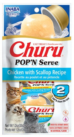 INABA Cat Churu POP'N Serve Chicken with Scallop Recipe, 2 Pack