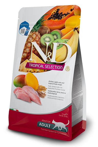 Farmina N&D Tropical Selection Chicken, Spelt, Oats & Tropical Fruits Dry Cat Food, 3.3-lb