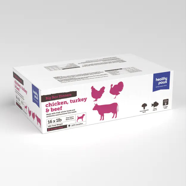 Healthy Paws Big Box Dinner Variety Chicken, Turkey & Beef Frozen Raw Dog Food 16 x 1-lb Courtice Ontario