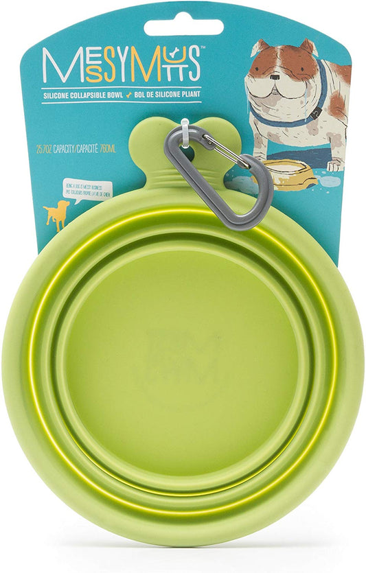 Messy Mutts Silicone Collapsible Travel Dog Bowl, Green, Small (Size: Small)