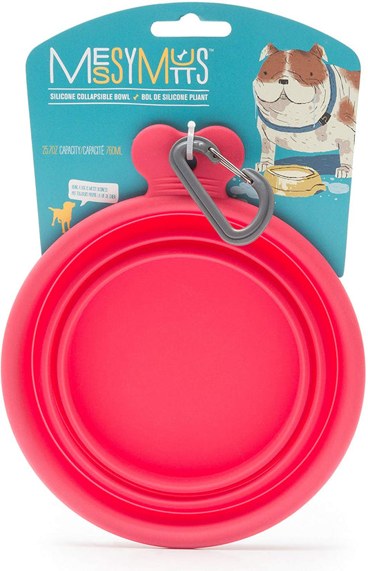Messy Mutts Silicone Collapsible Travel Dog Bowl, Red, Large (Size: Large)