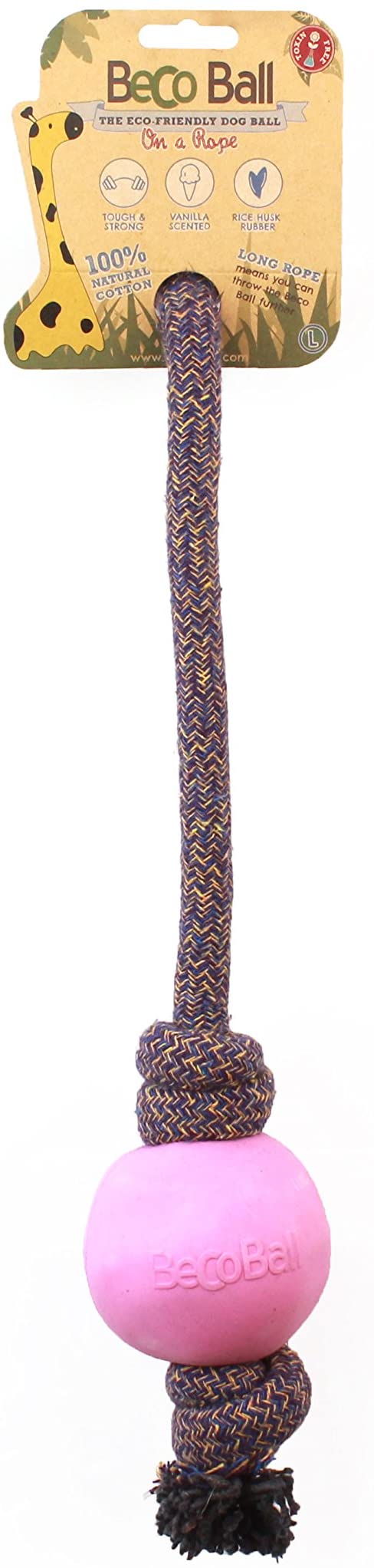 Beco Ball on Rope Dog Toy, Pink, Large