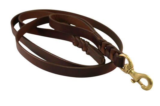 Angel Leather Braided Double Handle Dog Leash, Brown, 6-ft x 1-in (Size: 6-ft x 1-in)