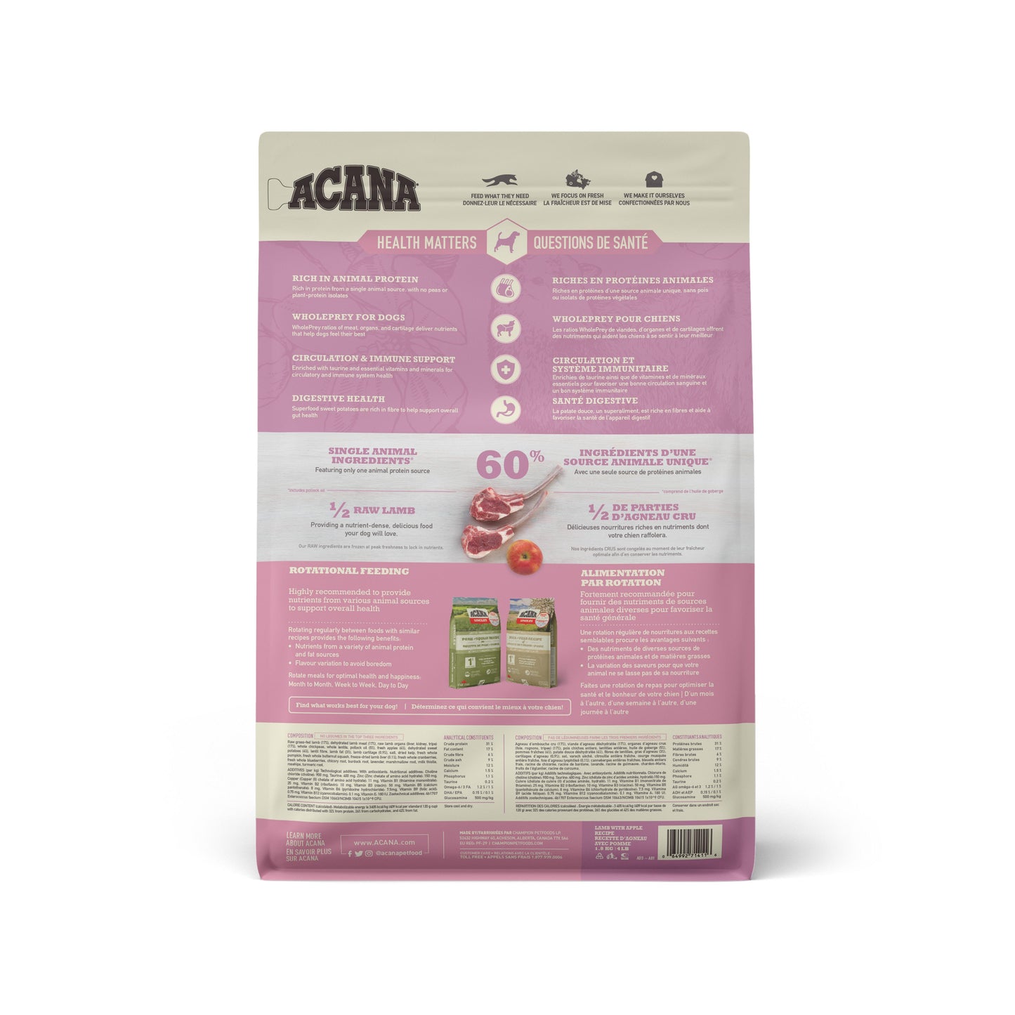 ACANA Singles Limited Ingredient Diet Lamb & Apple Recipe Dry Dog Food, 1.8-kg (Size: 1.8-kg)