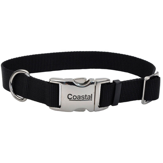 Coastal Adjustable Collar with Metal Buckle for Dogs, Black, 3/4-in x 14-in-20-in (Size: 3/4-in x 14-in-20-in)