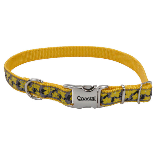 Ribbon Adjustable Dog Collar with Metal Buckle, Yellow Buttercup, 5/8-in x 12-18-in (Size: 5/8-in x 12-18-in)