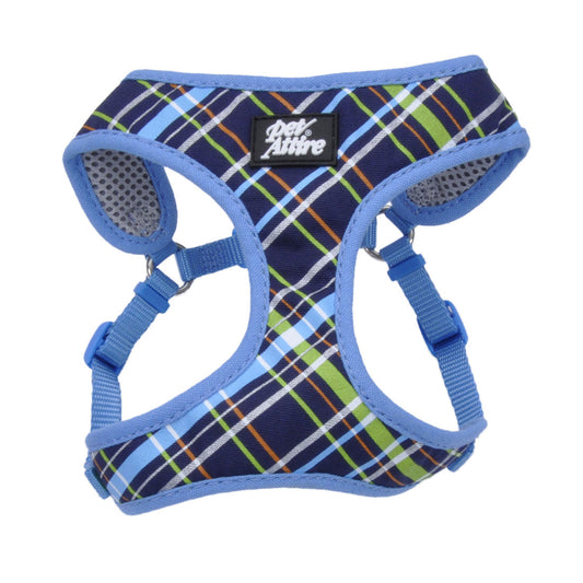 Ribbon Designer Wrap Adjustable Dog Harness, Navy Blue Plaid, 3/4-in x 22-in-28-in (Size: 3/4-in x 22-in-28-in)
