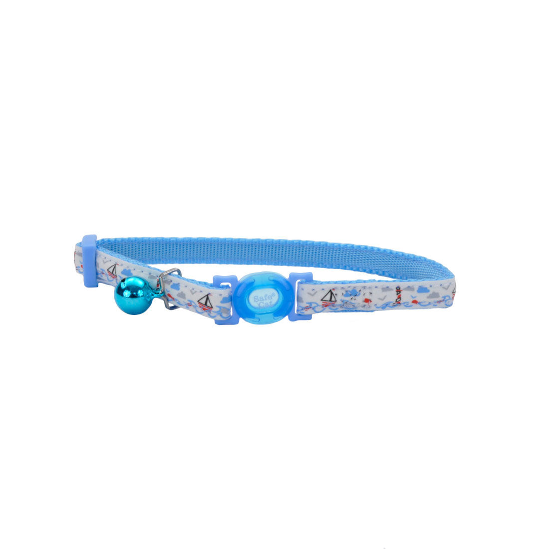 Safe Cat Glow in the Dark Adjustable Breakaway Collar, Glowing Blue Boat, 3/8-in x 8-in-12-in (Size: 3/8-in x 8-in-12-in)