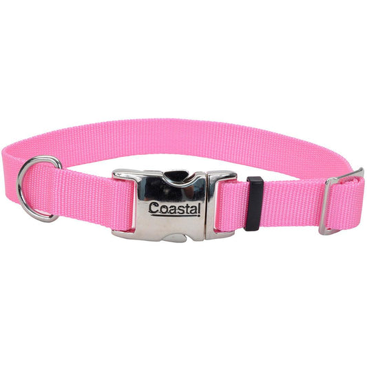 Coastal Adjustable Collar with Metal Buckle for Dogs, Pink Bright, 3/4-in x 14-20-in (Size: 3/4-in x 14-20-in)