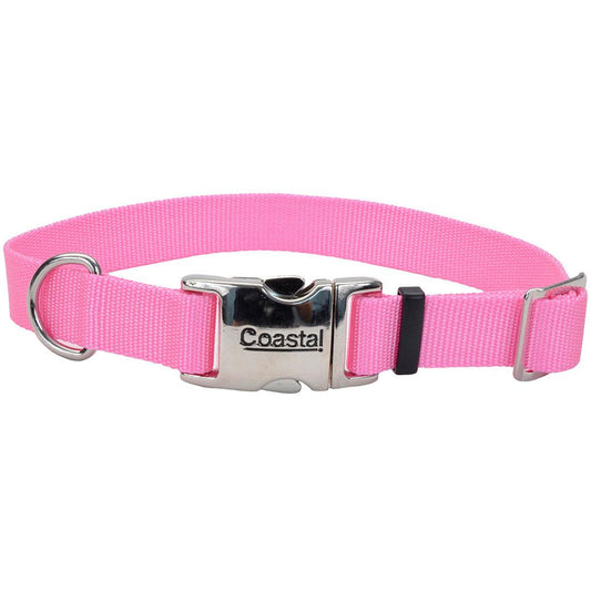 Coastal Adjustable Collar with Metal Buckle for Dogs, Pink Bright, 1-in x 14-20-in (Size: 1-in x 14-20-in)