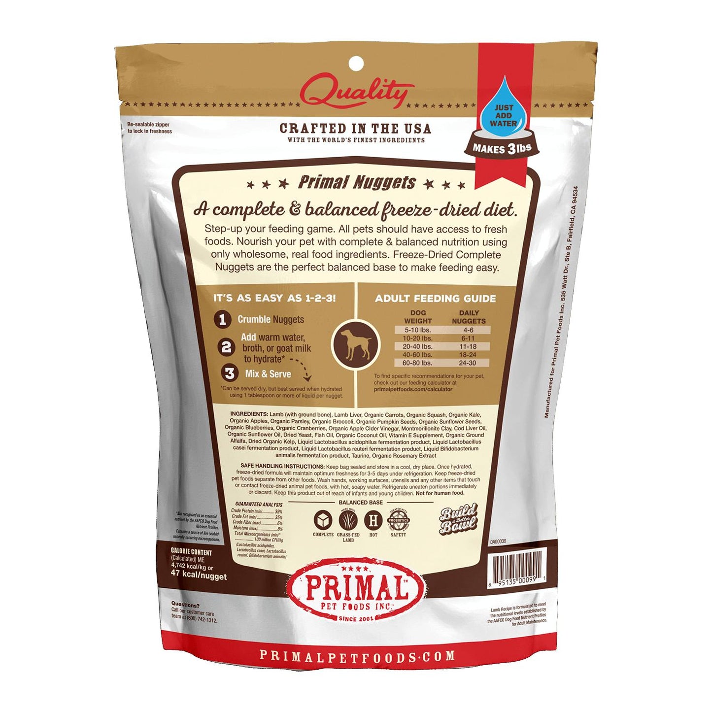 Primal Raw Freeze-Dried Nuggets Lamb Formula Dog Food, 5.5-oz (Size: 5.5-oz)