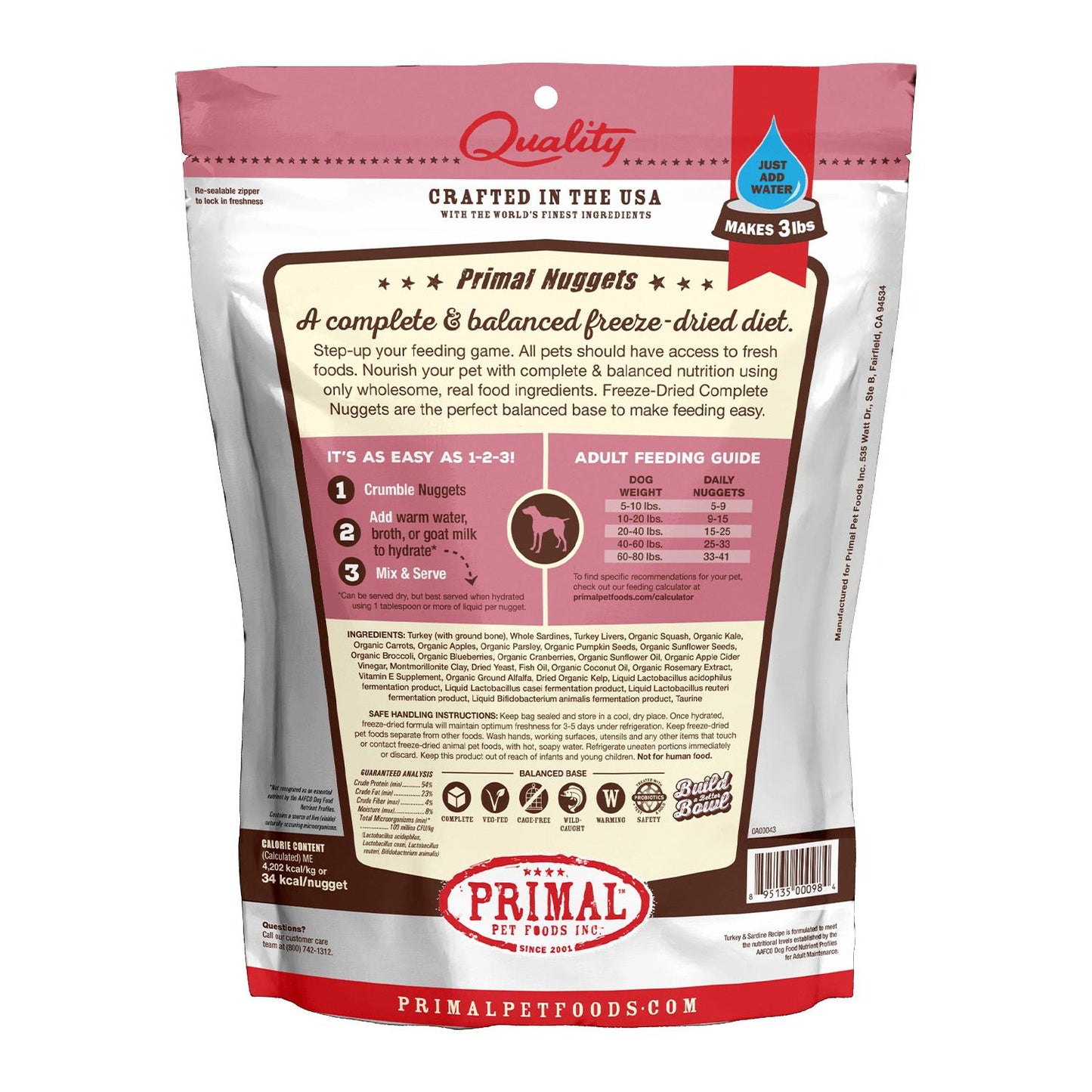 Primal Raw Freeze-Dried Nuggets Turkey & Sardine Formula Dog Food, 5.5-oz (Size: 5.5-oz)