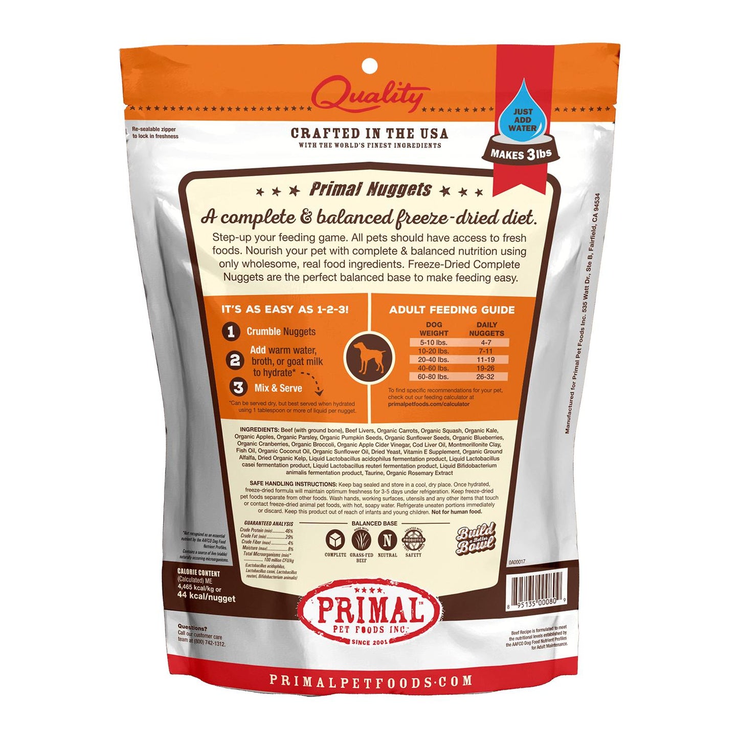 Primal Raw Freeze-Dried Nuggets Beef Formula Dog Food, 14-oz (Size: 14-oz)