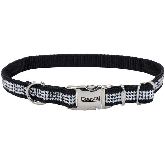 Ribbon Adjustable Dog Collar with Metal Buckle, Houndstooth, 5/8-in x 12-18-in (Size: 5/8-in x 12-18-in)