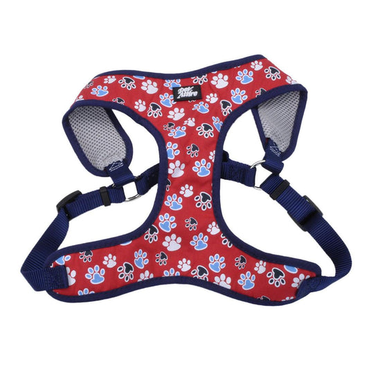 Ribbon Designer Wrap Adjustable Dog Harness, Red with Paws, 3/4-in x 22-28-in (Size: 3/4-in x 22-28-in)