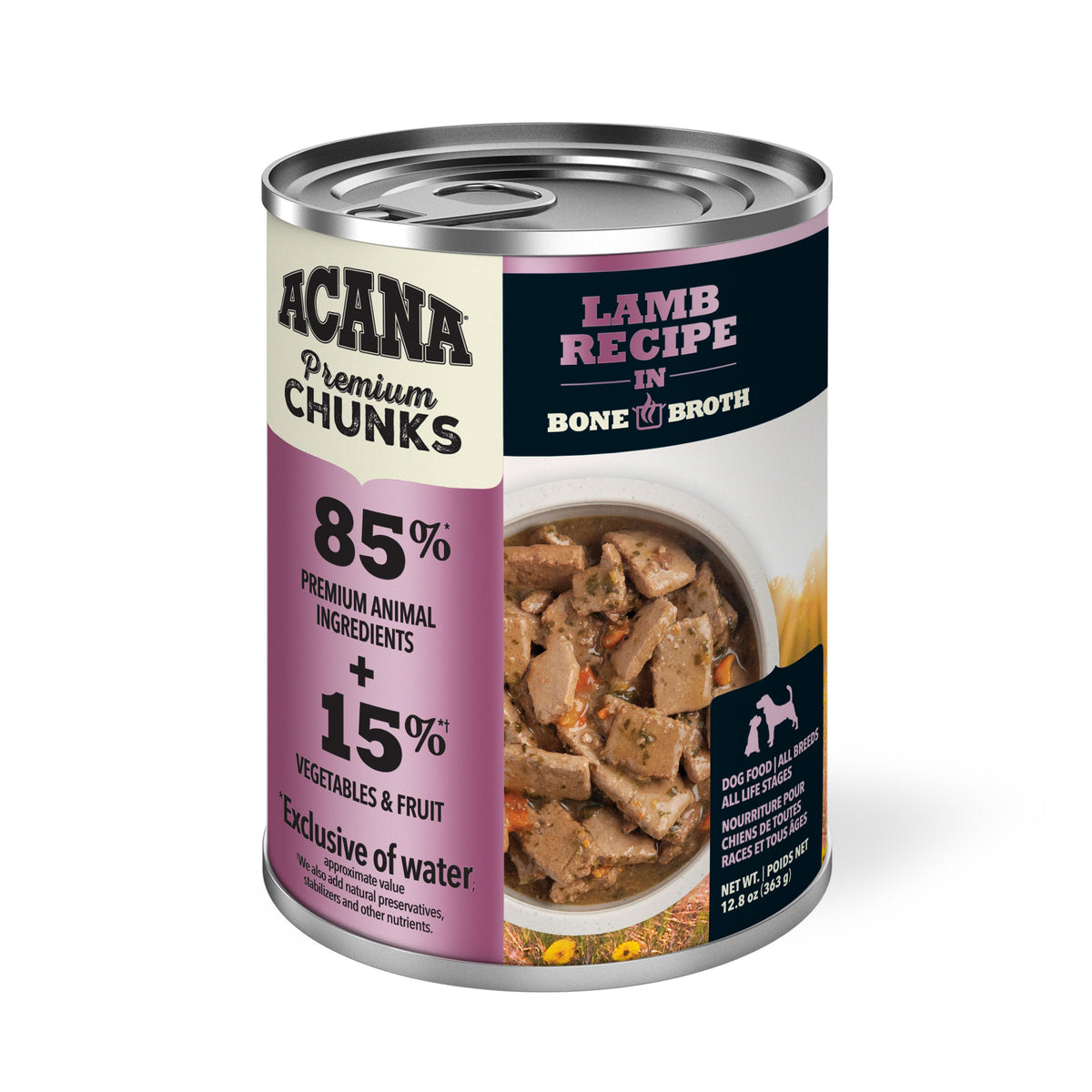 ACANA Premium Chunks Lamb Recipe in Bone Broth wet dog food can