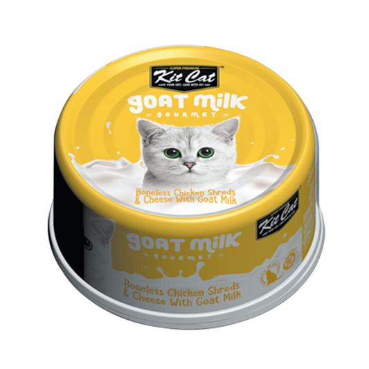 Kit Cat Goat Milk Gourmet Boneless Chicken Shreds & Cheese with Goat Milk Wet Cat Food Can, 70-gram x 24