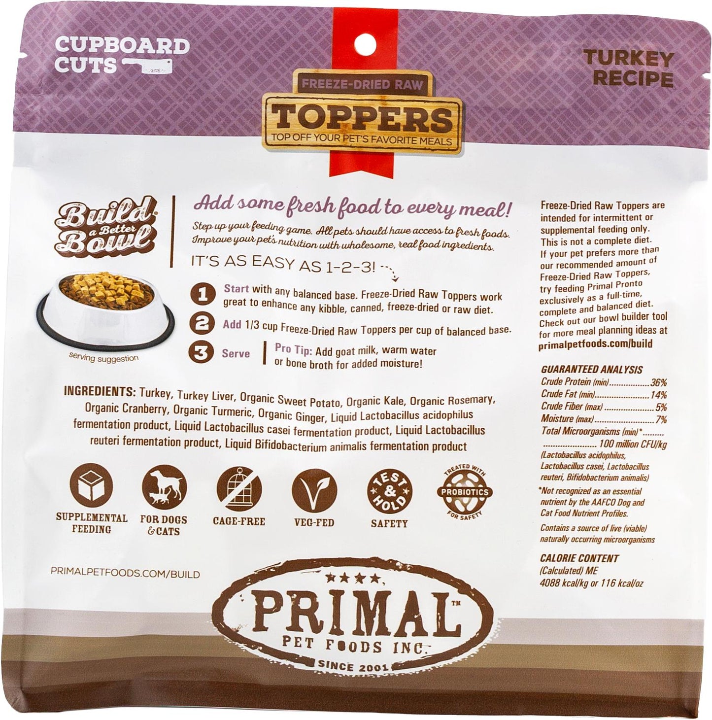 Primal Toppers Turkey Freeze-Dried Raw Dog & Cat Food Topper, 3.5-oz (Size: 3.5-oz)