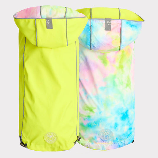 GF Pet Reversible Dog Raincoat, Neon Yellow/Tie-Dye, XX-Small (Size: XX-Small)