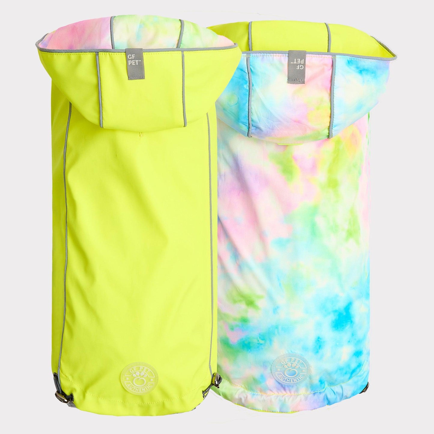 GF Pet Reversible Dog Raincoat, Neon Yellow/Tie-Dye, 3X-Large (Size: 3X-Large)