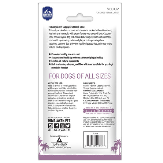 Himalayan Pet Supply Health & Wellness Coconut Bone Dog Treats, Medium, 3.25-oz