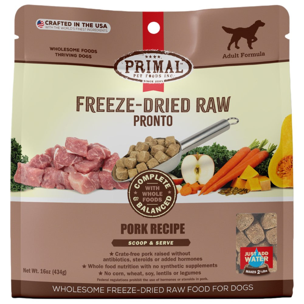 Primal Pronto Raw Freeze-Dried Pork Recipe Dog Food, 16-oz (Size: 16-oz)