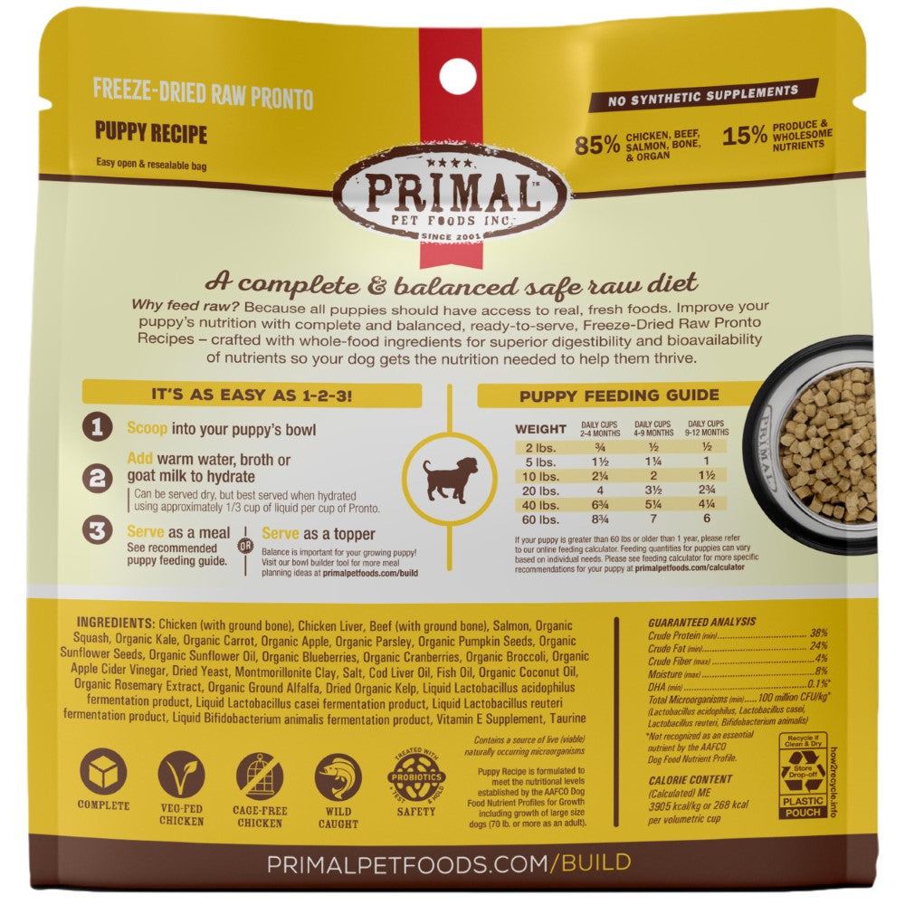 Primal Pronto Raw Freeze-Dried Puppy Chicken & Salmon Recipe Dog Food, 7-oz (Size: 7-oz)