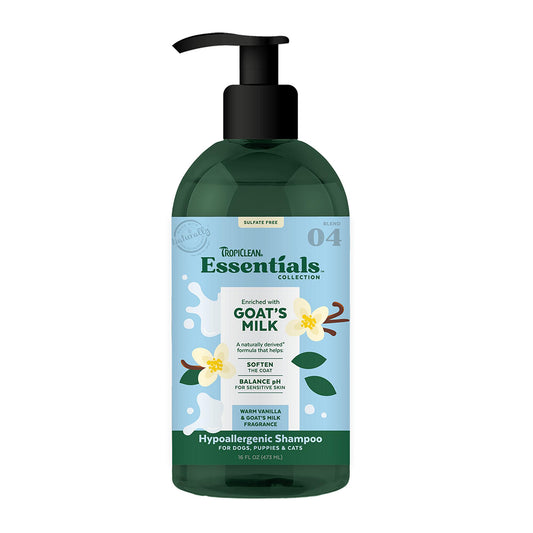 Tropiclean Essentials Goat's Milk Hypoallergenic Shampoo for Dogs, Puppies & Cats, 16-oz (Size: 16-oz)