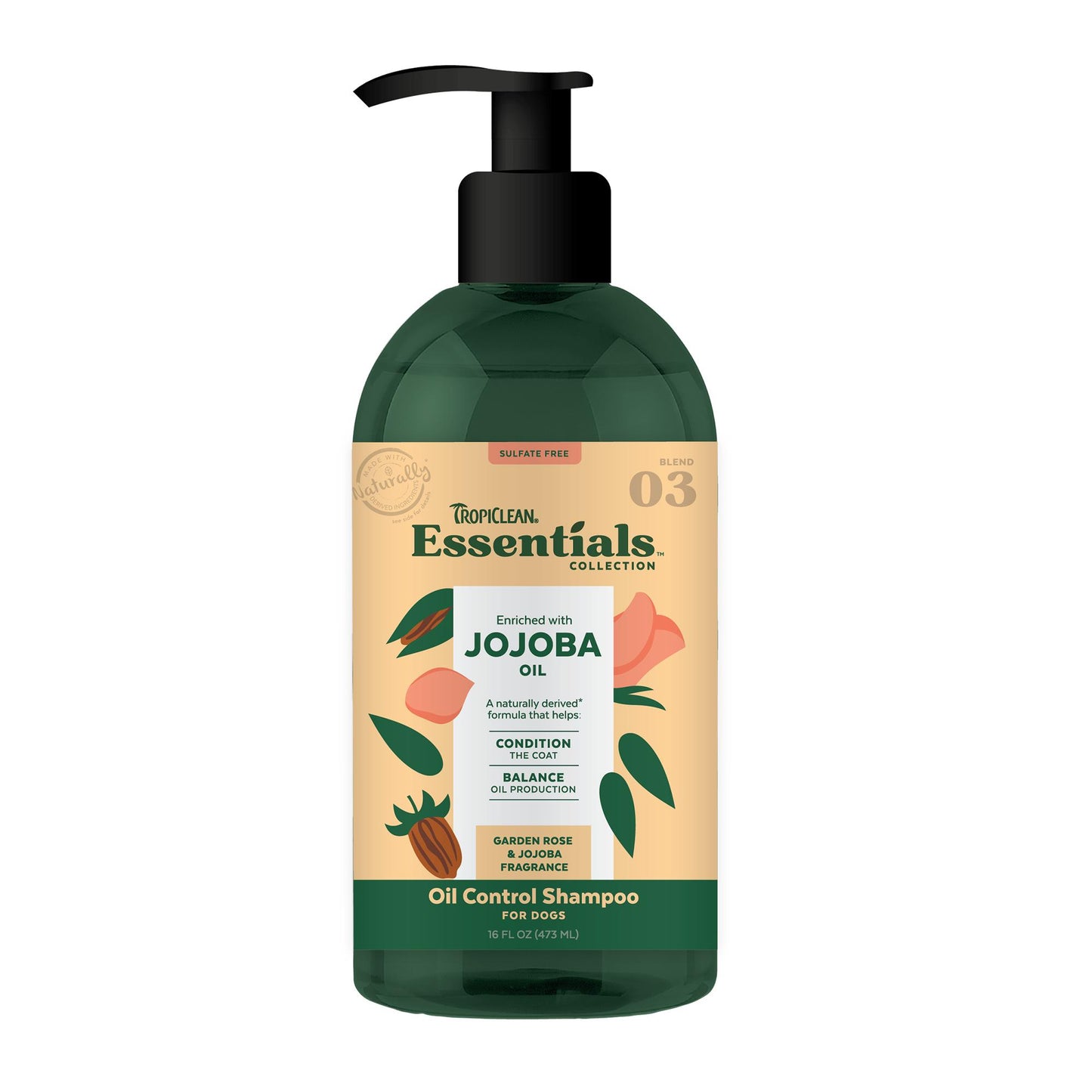 Tropiclean Essentials Jojoba Oil Oil Control Shampoo for Dogs, 16-oz (Size: 16-oz)