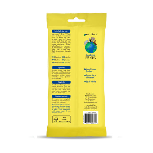 Earthbath Hypoallergenic Witch Hazel & Aloe Pet Eye Wipes, 30-count