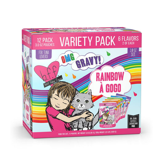 BFF OMG GRAVY Rainbow A Gogo Variety Pack Wet Cat Food Pouch, 3-oz, 12-pk (Size: 3-oz, 12-pk)