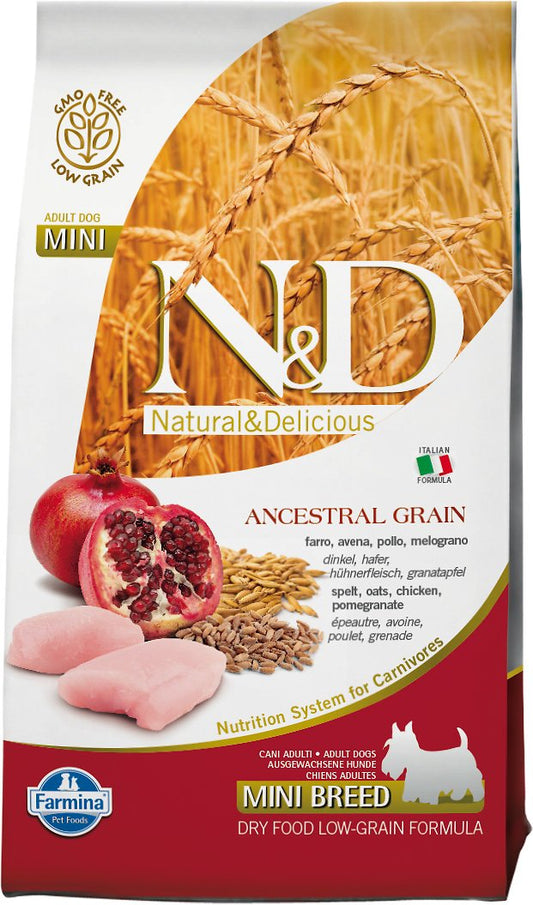 Farmina N&D Ancestral Grain Chicken & Pomegranate Mini Adult Dry Dog Food, 5.5-lb