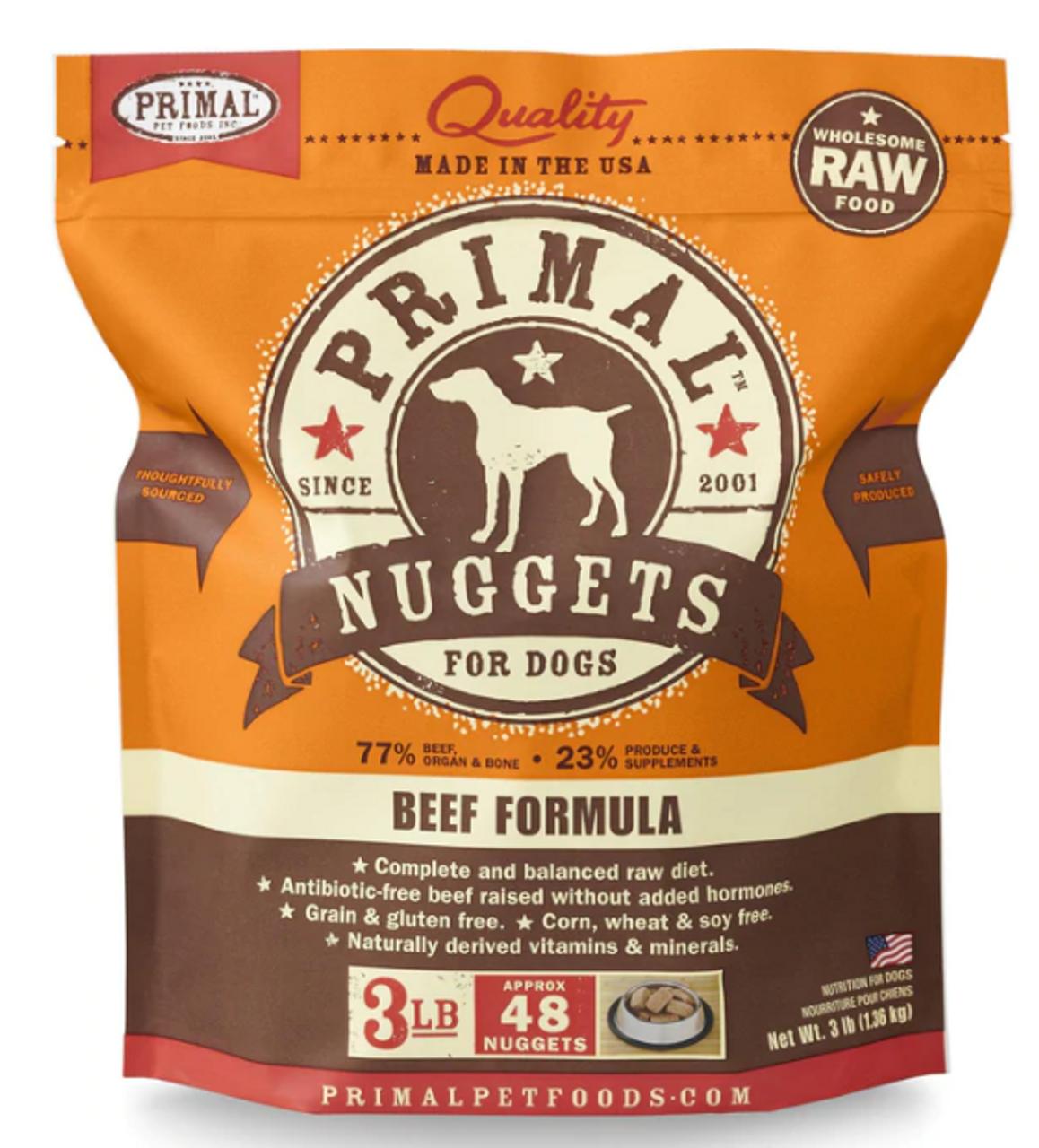 Primal Raw Frozen Nuggets Beef Formula Dog Food, 3-lb