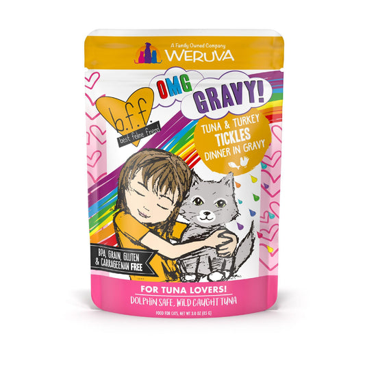 BFF OMG GRAVY Tuna & Turkey Tickles Dinner in Gravy Wet Cat Food Pouch, 3-oz (Size: 3-oz)