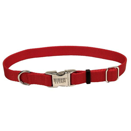 Coastal Adjustable Nylon Collar with Titan Metal Buckle for Dogs, Red, 5/8-in Nylon x 10-in-14-in Neck Girth (Size: 5/8-in Nylon x 10-in-14-in Neck Girth)