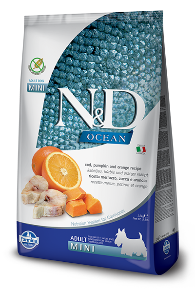 Farmina N&D Ocean Cod, Pumpkin & Orange Mini Adult Dry Dog Food, 5.5-lb (Size: 5.5-lb)