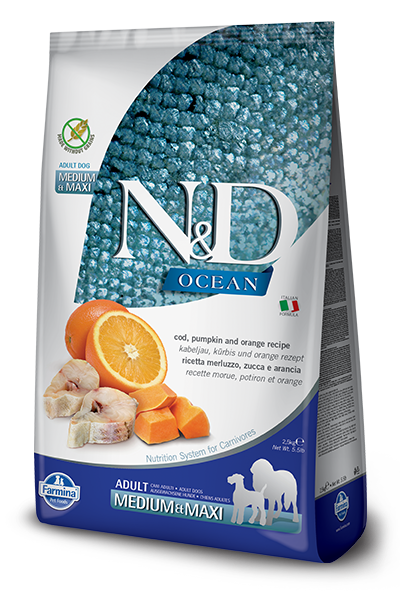 Farmina N&D Ocean Cod, Pumpkin & Orange Medium & Maxi Adult Dry Dog Food, 5.5-lb (Size: 5.5-lb)