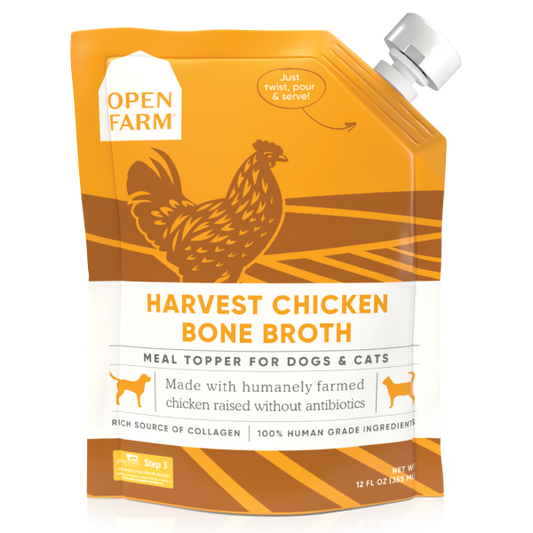 Open Farm Harvest Chicken Bone Broth Cat & Dog Meal Topper, 12-fl-oz