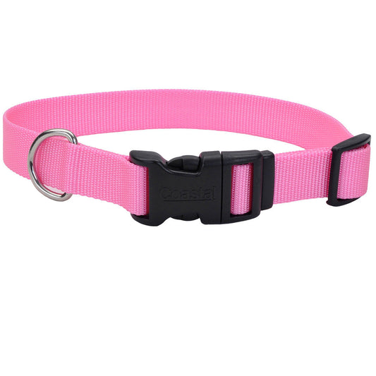 Coastal Adjustable Nylon Collar with Tuff Buckle for Dogs, Pink Bright, 1-in Nylon x 14-in-20-in Neck Girth (Size: 1-in Nylon x 14-in-20-in Neck Girth)