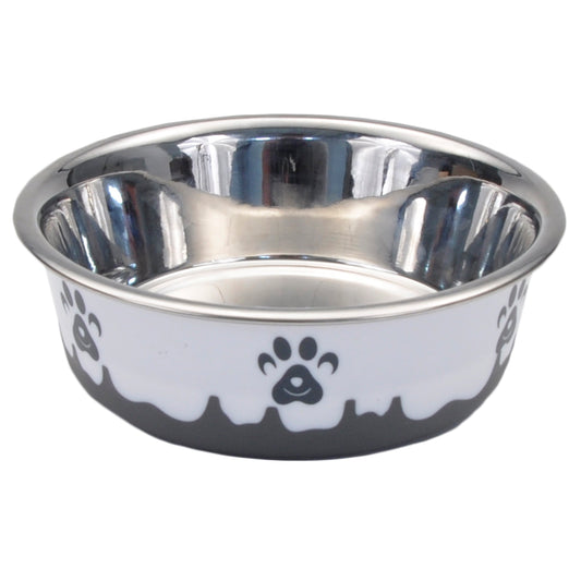 Coastal Maslow Non-Skid Paw Design Dog Bowl, Grey/White, 13-oz (Size: 13-oz)