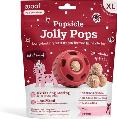 Woof Pupsicle Jolly Pops PB and Beef holiday refill dog treats XL 12-oz bag