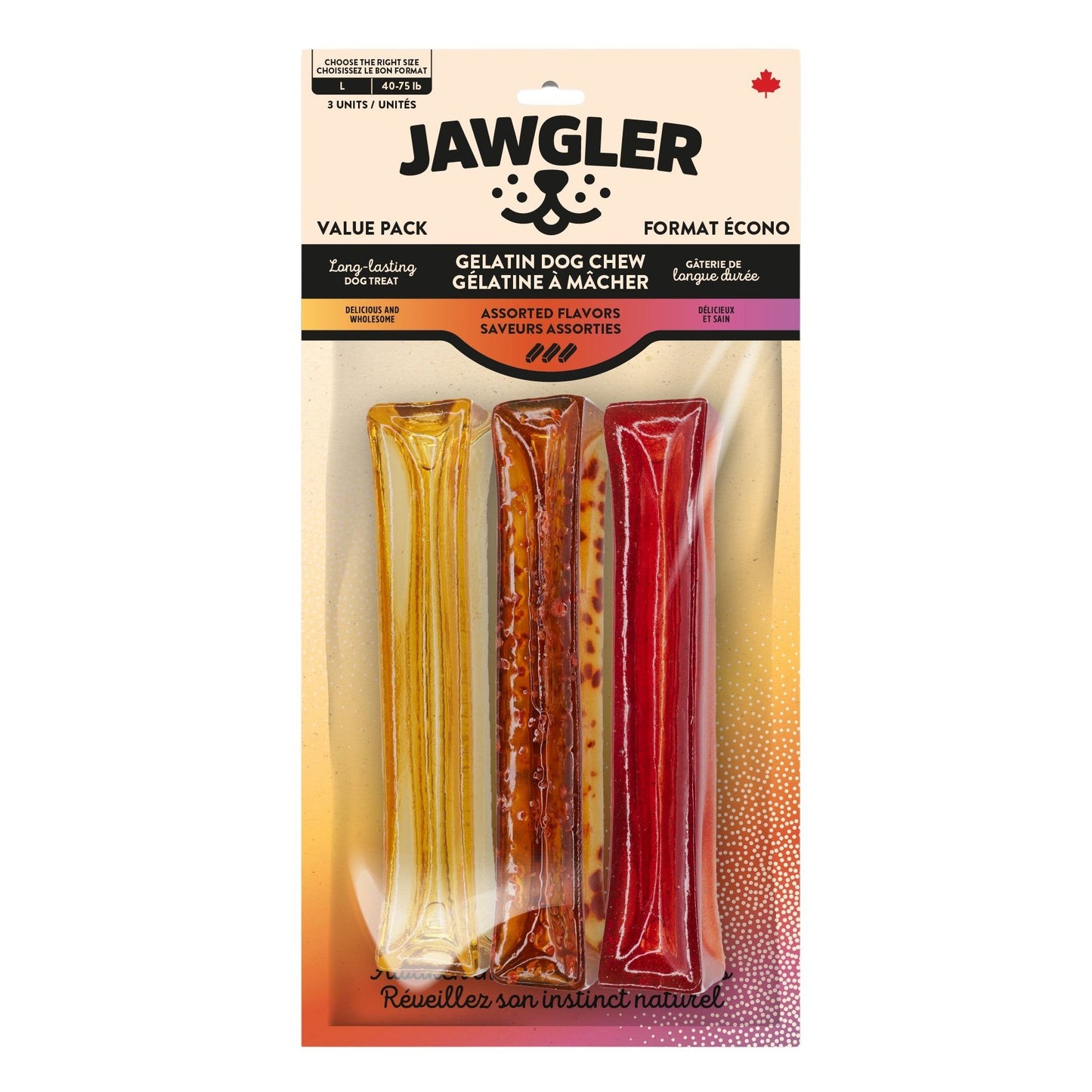 Jawgler Gelatin Dog Chew Assorted Flavors Large 3-Pack Orono Ontario