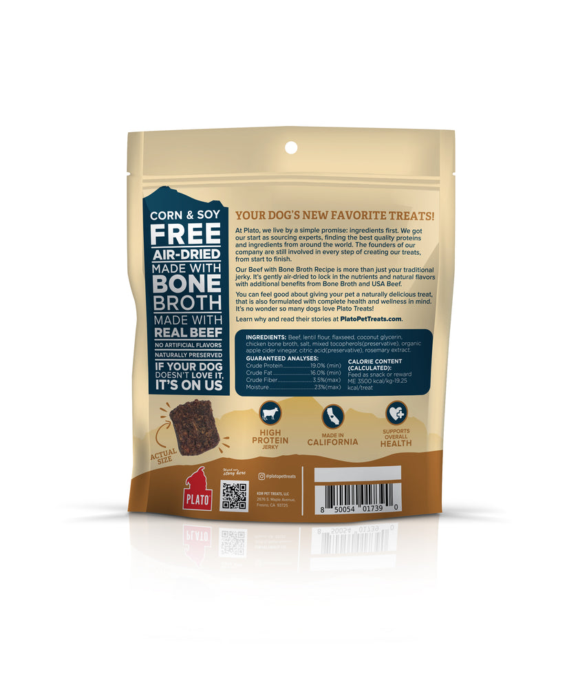 PLATO PET TREATS Beef with Bone Broth Jerky Bites, 6-oz