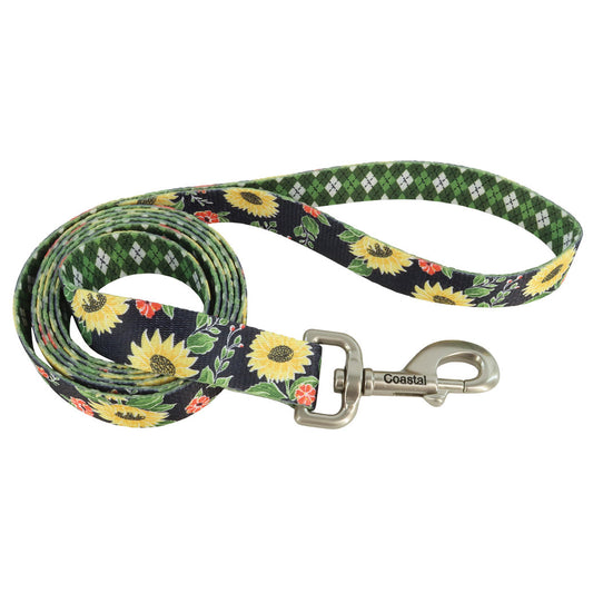COASTAL Sublime Leash Sunflower With Green Argyle Dog, 1-inx6-ft