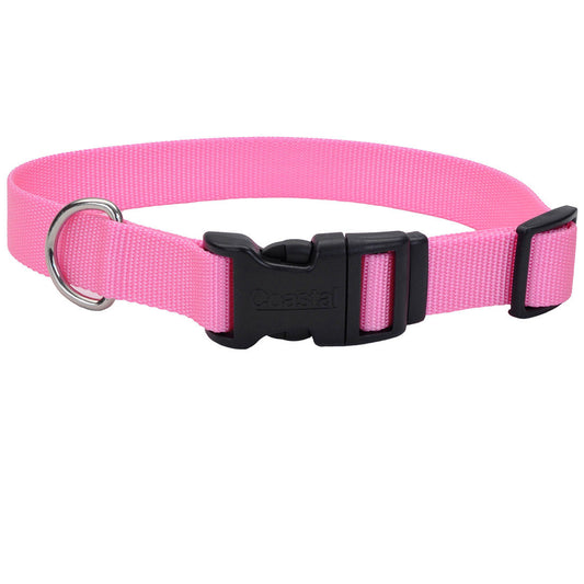 Coastal Adjustable Nylon Collar with Tuff Buckle for Dogs, Pink Bright, 3/8-in x 8-12-in (Size: 3/8-in x 8-12-in, Color: Pink Bright)